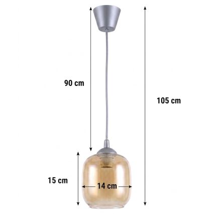 Brilagi - LED luster na lanku RETRO GLASS 1xE27/60W/230V priemer 14 cm strieborná/dymovo-hnedá