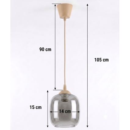 Brilagi - LED luster na lanku RETRO GLASS 1xE27/60W/230V, priemer 14 cm, béžová/dymová sivá