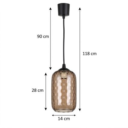 Brilagi - LED luster na lane RETRO GLASS 1xE27/60W/230V, priemer 14 cm, čierna/dymovo hnedá
