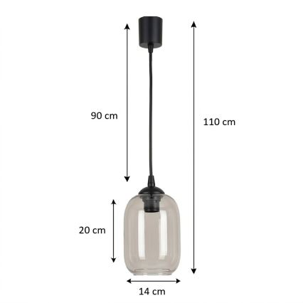 Brilagi - LED závesný luster na lanku RETRO GLASS 1xE27/60W/230V pr. 14 cm čierna/dymová sivá