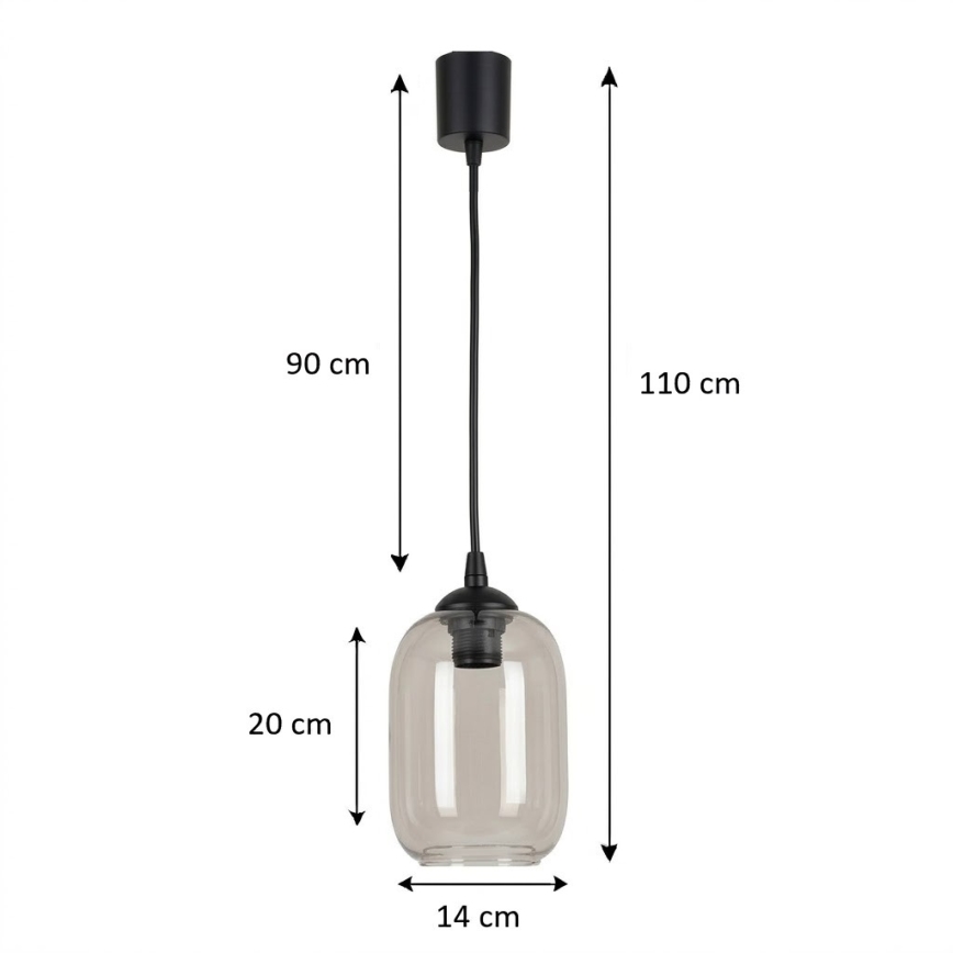 Brilagi - LED závesný luster na lanku RETRO GLASS 1xE27/60W/230V pr. 14 cm čierna/dymová sivá