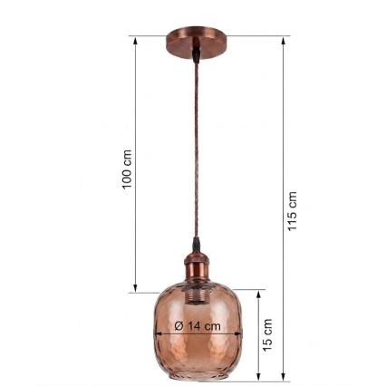 BRILAGI - LED luster na lanku RETRO GLASS 1xE27/60W/230V pr. 14 cm medená/dymovo-hnedá