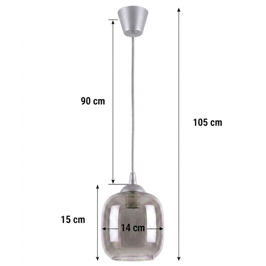 Brilagi - LED luster na lanku RETRO GLASS 1xE27/60W/230V priemer 14 cm strieborná/dymovo-sivá