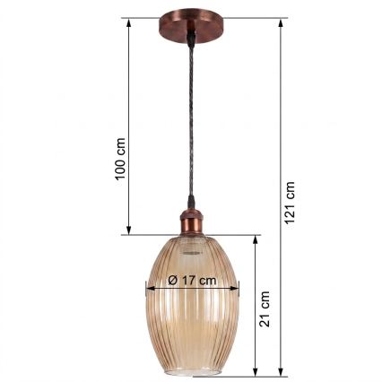 BRILAGI - LED závesný luster na lanku RETRO GLASS 1xE27/60W/230V pr. 17 cm medený/dýmovo-béžový