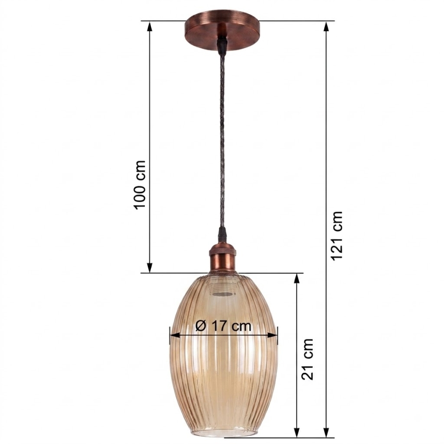 BRILAGI - LED závesný luster na lanku RETRO GLASS 1xE27/60W/230V pr. 17 cm medený/dýmovo-béžový