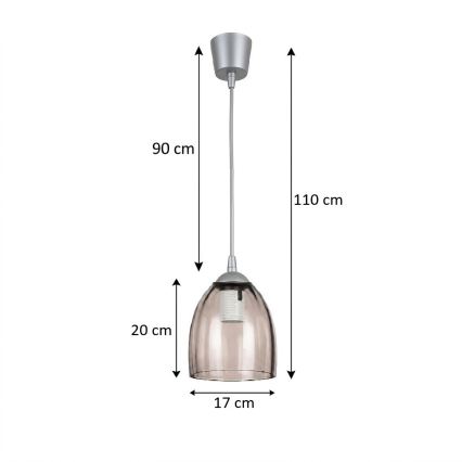 BRILAGI - LED luster na lanku RETRO GLASS 1xE27/60W/230V pr. 17 cm strieborná/dymová béžová