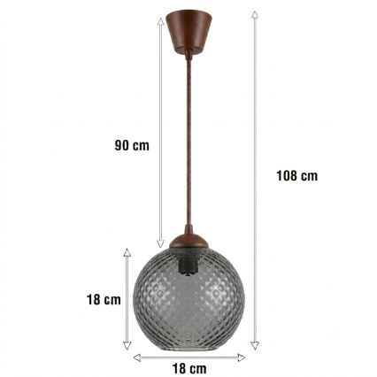 BRILAGI - LED luster na lanku RETRO GLASS 1xE27/60W/230V pr. 18 cm hnedá/dýmovo-sivá