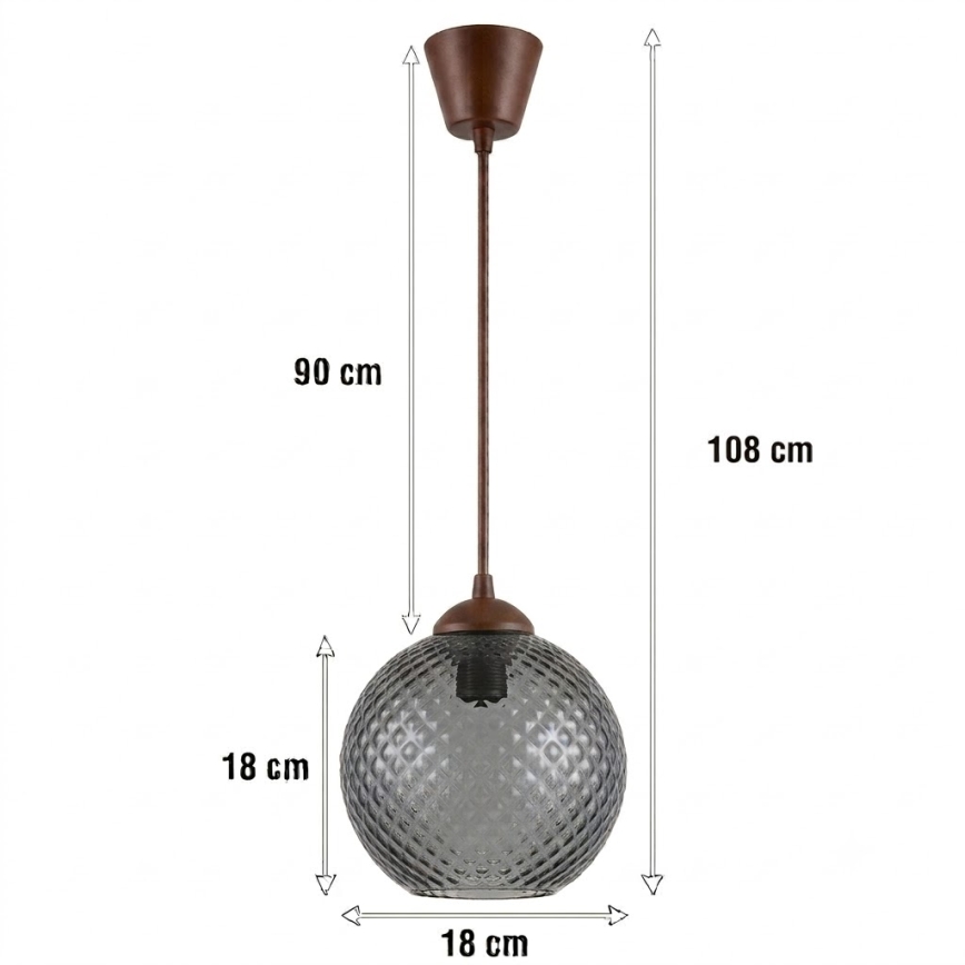 BRILAGI - LED luster na lanku RETRO GLASS 1xE27/60W/230V pr. 18 cm hnedá/dýmovo-sivá