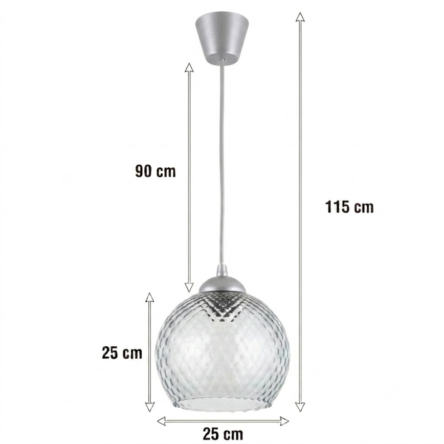 BRILAGI - LED luster na lane RETRO GLASS 1xE27/60W/230V pr. 25 cm strieborná/dymová sivá