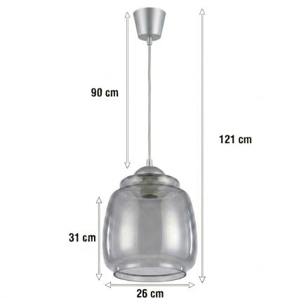 Brilagi - LED luster na lane RETRO GLASS 1xE27/60W/230V pr. 26 cm strieborná/dymová sivá