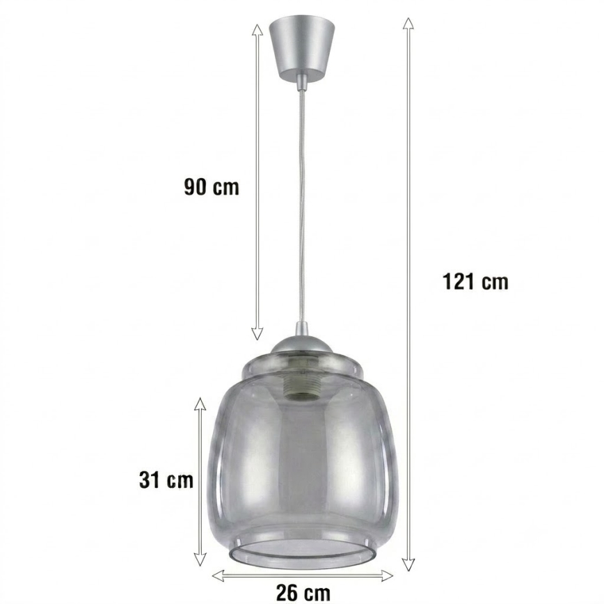 Brilagi - LED luster na lane RETRO GLASS 1xE27/60W/230V pr. 26 cm strieborná/dymová sivá