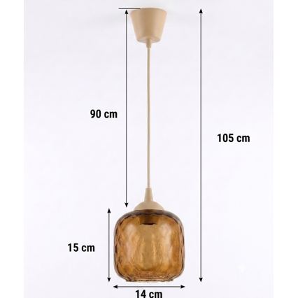 Brilagi - LED luster na lanku RETRO GLASS 1xE27/60W/230V priemer 14 cm béžová/dymovo-hnedá