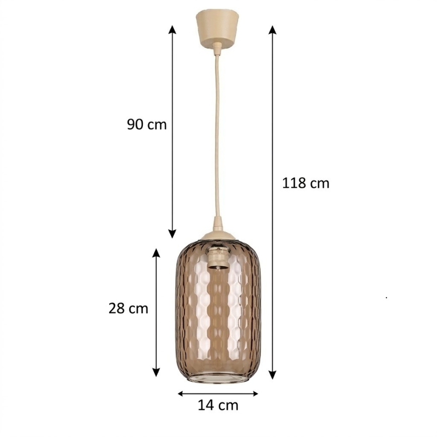 BRILAGI - LED závesný luster na lanku RETRO GLASS 1xE27/60W/230V pr. 14 cm béžová/dymová hnedá