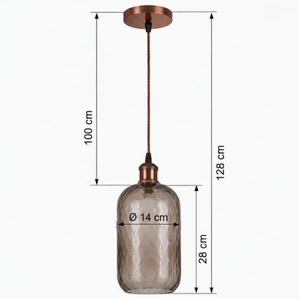 Brilagi - LED luster na lanku RETRO GLASS 1xE27/60W/230V priemer 14 cm medená/dymová hnedá