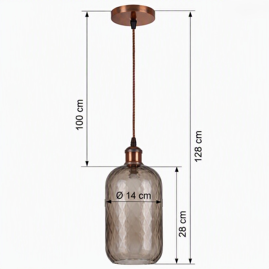Brilagi - LED luster na lanku RETRO GLASS 1xE27/60W/230V priemer 14 cm medená/dymová hnedá