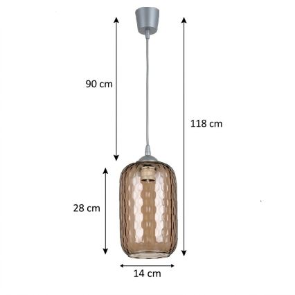 BRILAGI - LED luster na lanku RETRO GLASS 1xE27/60W/230V, priemer 14 cm, strieborná/dymová hnedá
