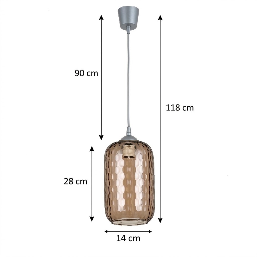 BRILAGI - LED luster na lanku RETRO GLASS 1xE27/60W/230V, priemer 14 cm, strieborná/dymová hnedá