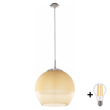 BRILAGI - LED luster na lanku RETRO GLASS 1xE27/60W/230V matný chróm/dymová béžová