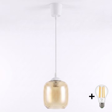 Brilagi - LED luster na lanku RETRO GLASS 1xE27/60W/230V pr. 14 cm biela/dymová hnedá