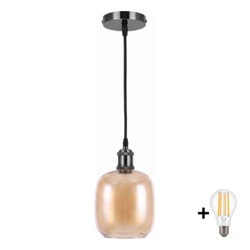 BRILAGI - LED luster na lanku RETRO GLASS 1xE27/60W/230V pr. 14 cm čierna/dymovo-hnedá