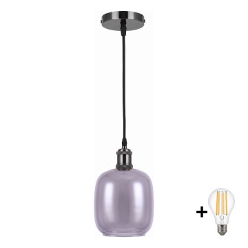 BRILAGI - LED luster na lanku RETRO GLASS 1xE27/60W/230V pr. 14 cm čierna/dymovo šedá
