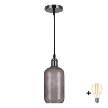BRILAGI - LED luster na lanku RETRO GLASS 1xE27/60W/230V pr. 14 cm čierna/dymovo-sivá