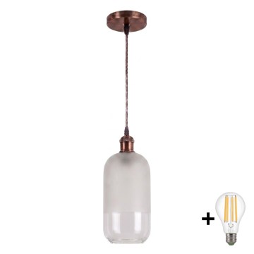 Brilagi - LED luster na lanku RETRO GLASS 1xE27/60W/230V pr. 14 cm medená/biela