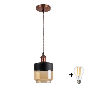 Brilagi - LED luster na lanku RETRO GLASS 1xE27/60W/230V pr. 14 cm medená/dymová béžová/čierna