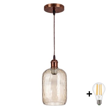 Brilagi - LED luster na lanku RETRO GLASS 1xE27/60W/230V pr. 14 cm medená/dymová hnedá
