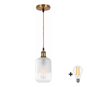 BRILAGI - LED luster na lanku RETRO GLASS 1xE27/60W/230V pr. 14 cm zlatá/biela