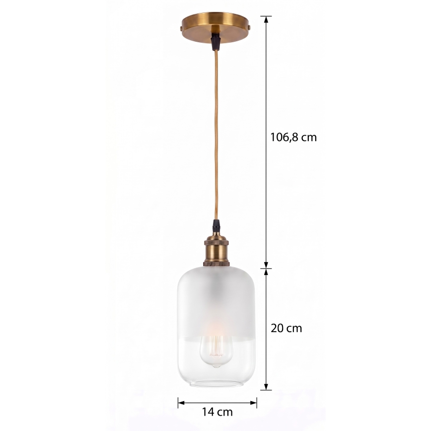 BRILAGI - LED luster na lanku RETRO GLASS 1xE27/60W/230V pr. 14 cm zlatá/biela