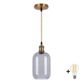 BRILAGI - LED Luster na lanku RETRO GLASS 1xE27/60W/230V pr. 14 cm zlatá/dymová sivá