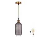 BRILAGI - LED luster na lanku RETRO GLASS 1xE27/60W/230V pr. 14 cm zlatá/dymová sivá