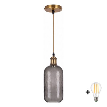 BRILAGI - LED luster na lanku RETRO GLASS 1xE27/60W/230V pr. 14 cm zlatá/dymová sivá