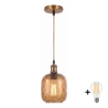 BRILAGI - LED luster na lanku RETRO GLASS 1xE27/60W/230V pr. 14 cm zlatá/dymovo-hnedá