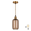 BRILAGI - LED Luster na lanku RETRO GLASS 1xE27/60W/230V pr. 14 cm zlatá/dymovo-hnedá