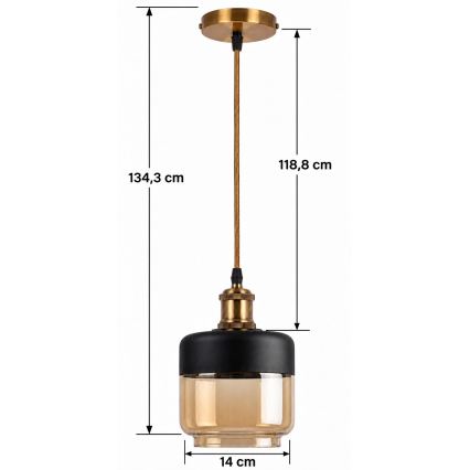 BRILAGI - LED luster na lanku RETRO GLASS 1xE27/60W/230V priemer 14 cm zlatá/dymovo-béžová