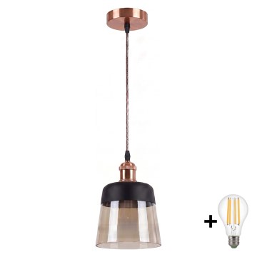 Brilagi - LED luster na lanku RETRO GLASS 1xE27/60W/230V pr. 15,5 cm medená/dymiavá béžová/čierna