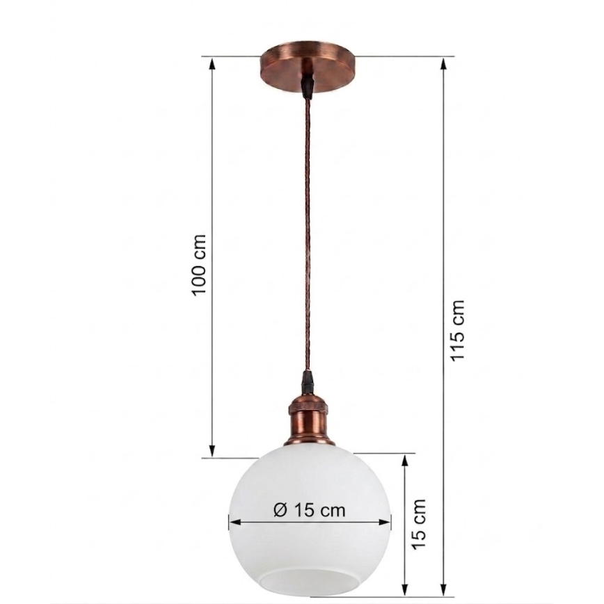 BRILAGI - LED luster na lanku RETRO GLASS 1xE27/60W/230V pr. 15 cm medená/biela