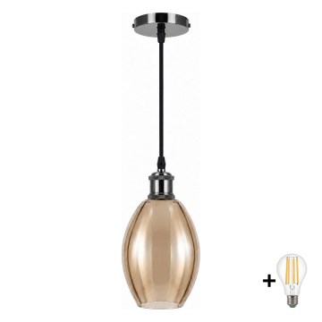 BRILAGI - LED Luster na lanku RETRO GLASS 1xE27/60W/230V pr. 17 cm čierna/dymovo béžová