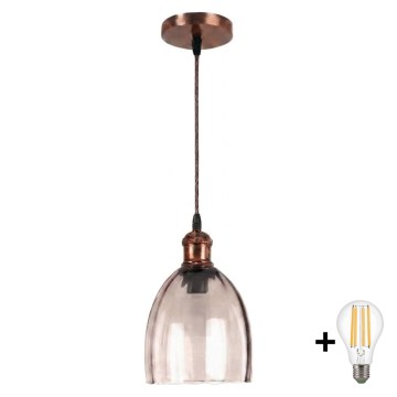 Brilagi - LED luster na lanku RETRO GLASS 1xE27/60W/230V pr. 17 cm medená/dymovo-béžová