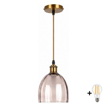 BRILAGI - LED luster na lanku RETRO GLASS 1xE27/60W/230V pr. 17 cm zlatá/dymová béžová
