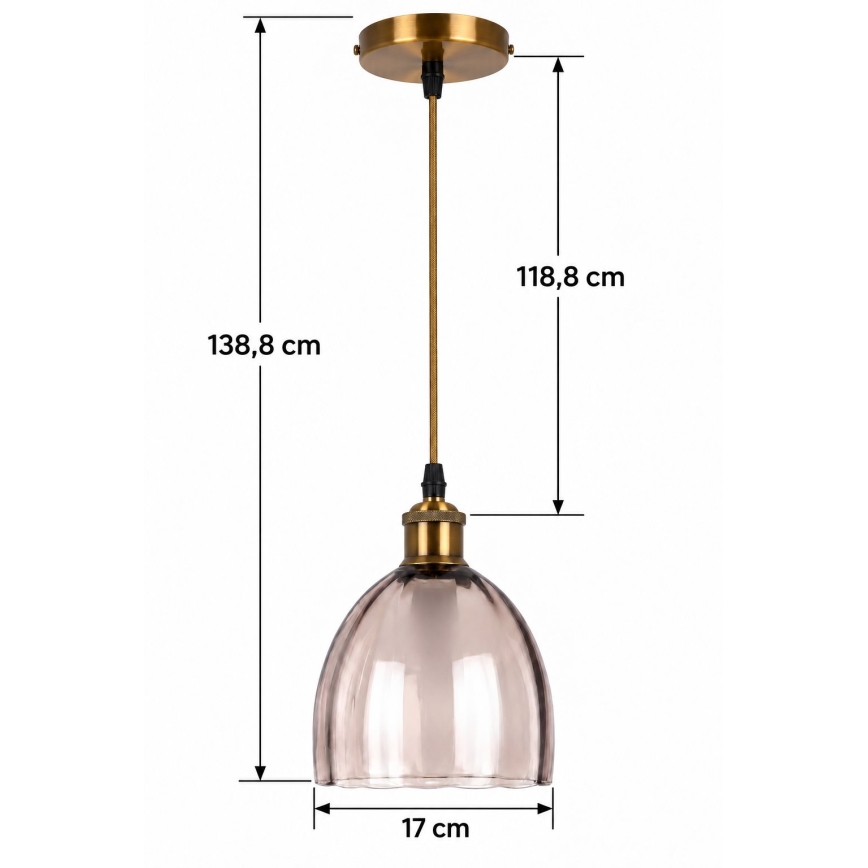 BRILAGI - LED luster na lanku RETRO GLASS 1xE27/60W/230V pr. 17 cm zlatá/dymová béžová