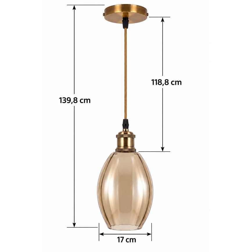 BRILAGI - LED luster na lanku RETRO GLASS 1xE27/60W/230V priemer 17 cm zlatá/dymová béžová