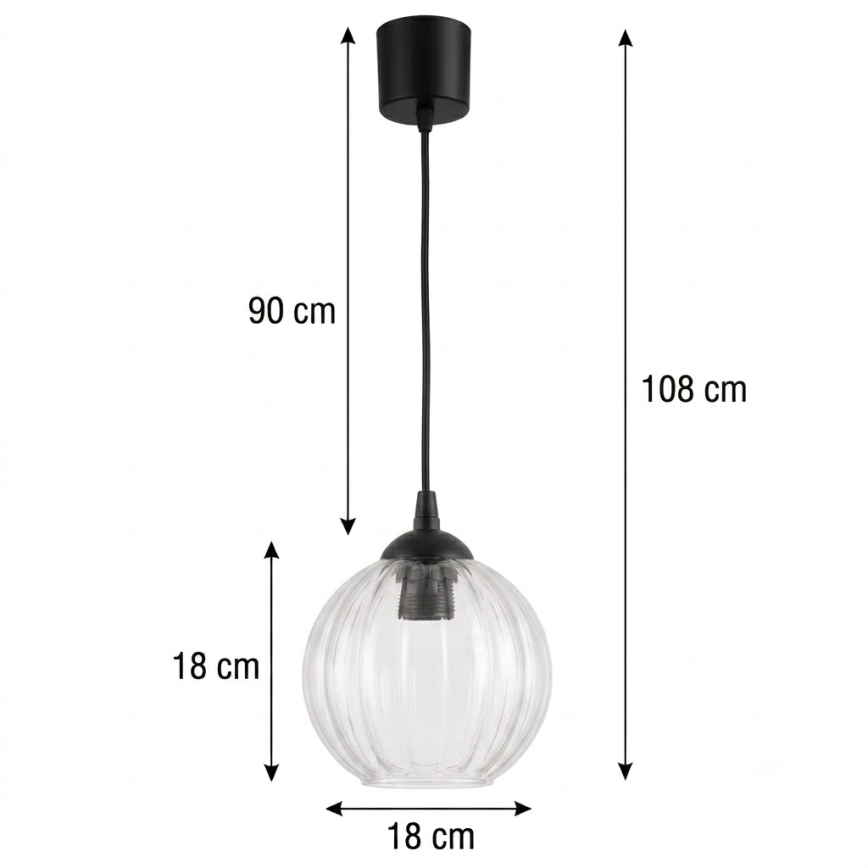 Brilagi - LED luster na lanku RETRO GLASS 1xE27/60W/230V pr. 18 cm čierna/číra