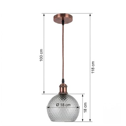 BRILAGI - LED luster na lane RETRO GLASS 1xE27/60W/230V pr. 18 cm medená/dymová sivá