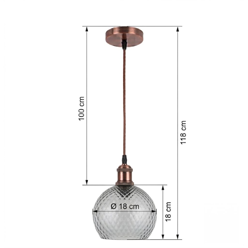 BRILAGI - LED luster na lane RETRO GLASS 1xE27/60W/230V pr. 18 cm medená/dymová sivá