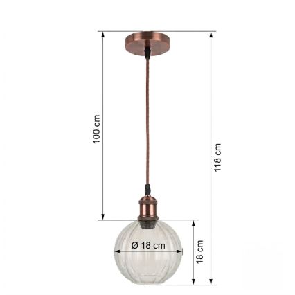 Brilagi - LED luster na lanku RETRO GLASS 1xE27/60W/230V pr. 18 cm medený/číry
