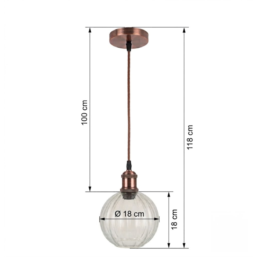 Brilagi - LED luster na lanku RETRO GLASS 1xE27/60W/230V pr. 18 cm medený/číry