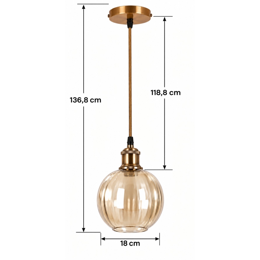 BRILAGI - LED luster na lankách RETRO GLASS 1xE27/60W/230V priemer 18 cm zlatá/dymovo-hnedá